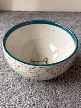 Anthropologie Leah Goren Cat Study Hand Painted Stoneware Bowl